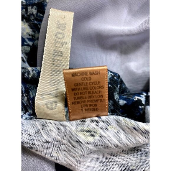 Sleeveless Boho Printed Top Blouse Blue White High-Low Hem Medium Casual Classic - Picture 4 of 4